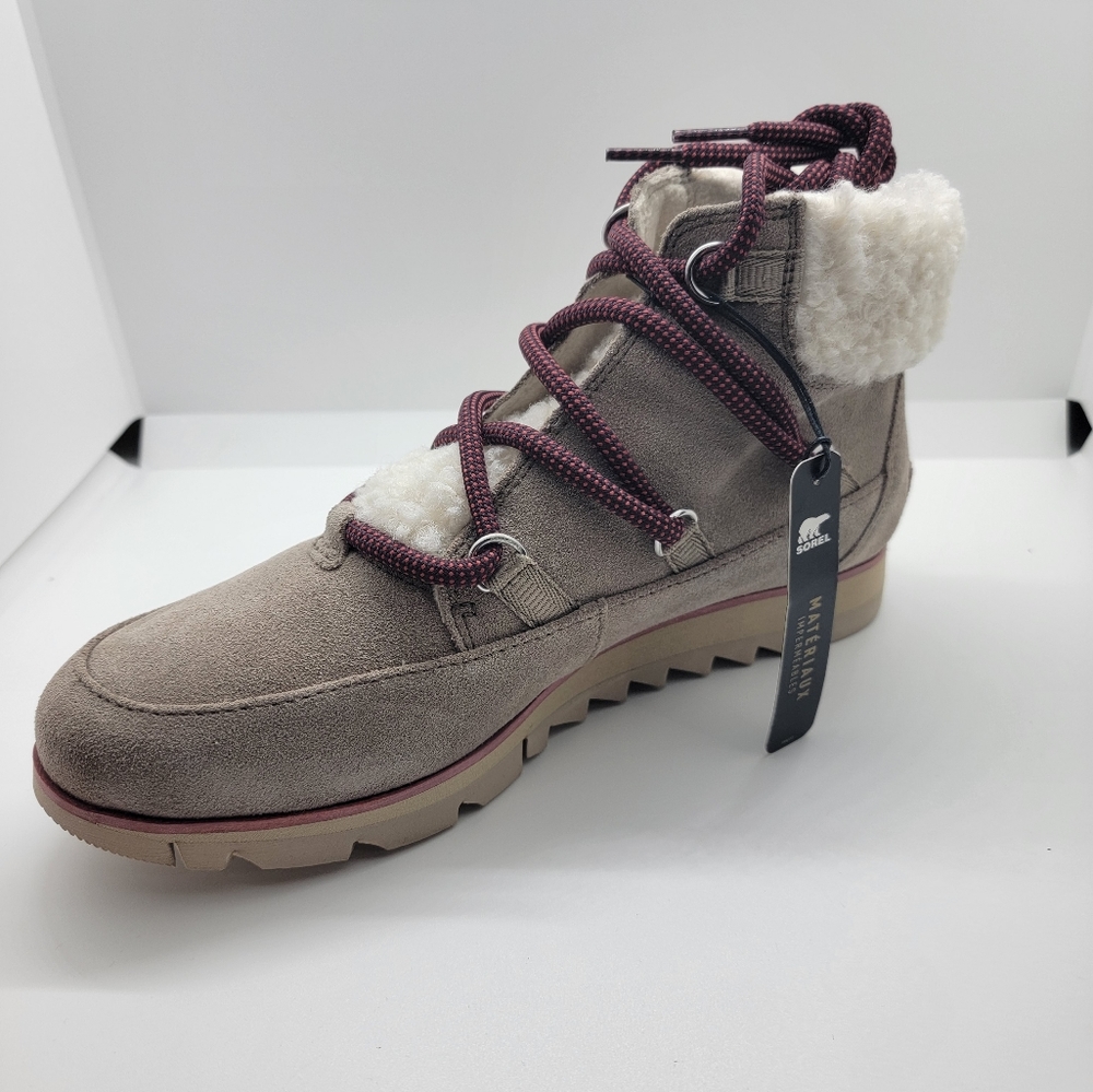 Sorel Harlow Lace Waterproof Faux Fur Boots Taupe 7.5